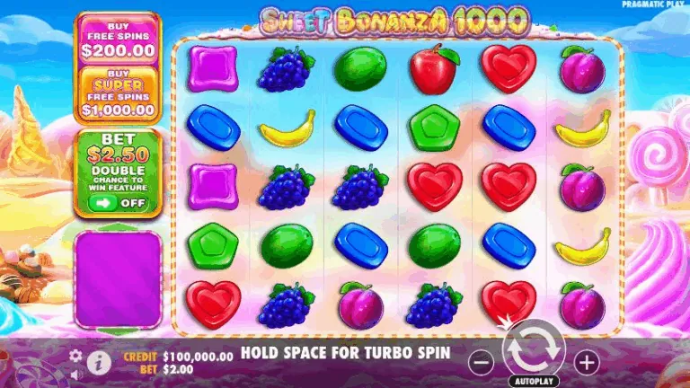 Interfaz del modo demo de Sweet Bonanza mostrando juego sin riesgo con créditos virtuales