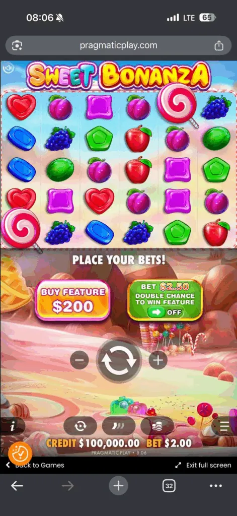 Interfaz de juegos móviles de Sweet Bonanza optimizada para smartphones y tablets